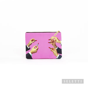 BUSTA COSMESI IN PU STAMPATO "TOILETPAPER" - LIPSTICKS PINK